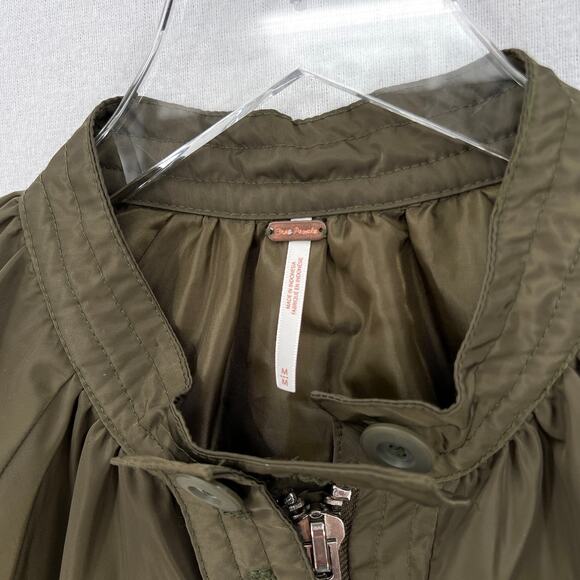 FREE PEOPLE Midnight Bomber Sateen Jacket Womens Medium Olive Green Long Sleeve - Picture 12 of 16
